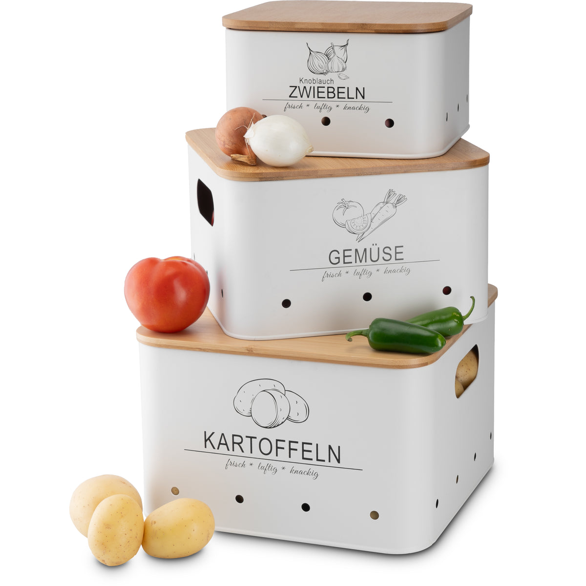 Aufbewahrungsboxen für Kartoffeln & Gemüse – 3er-Set Weiß