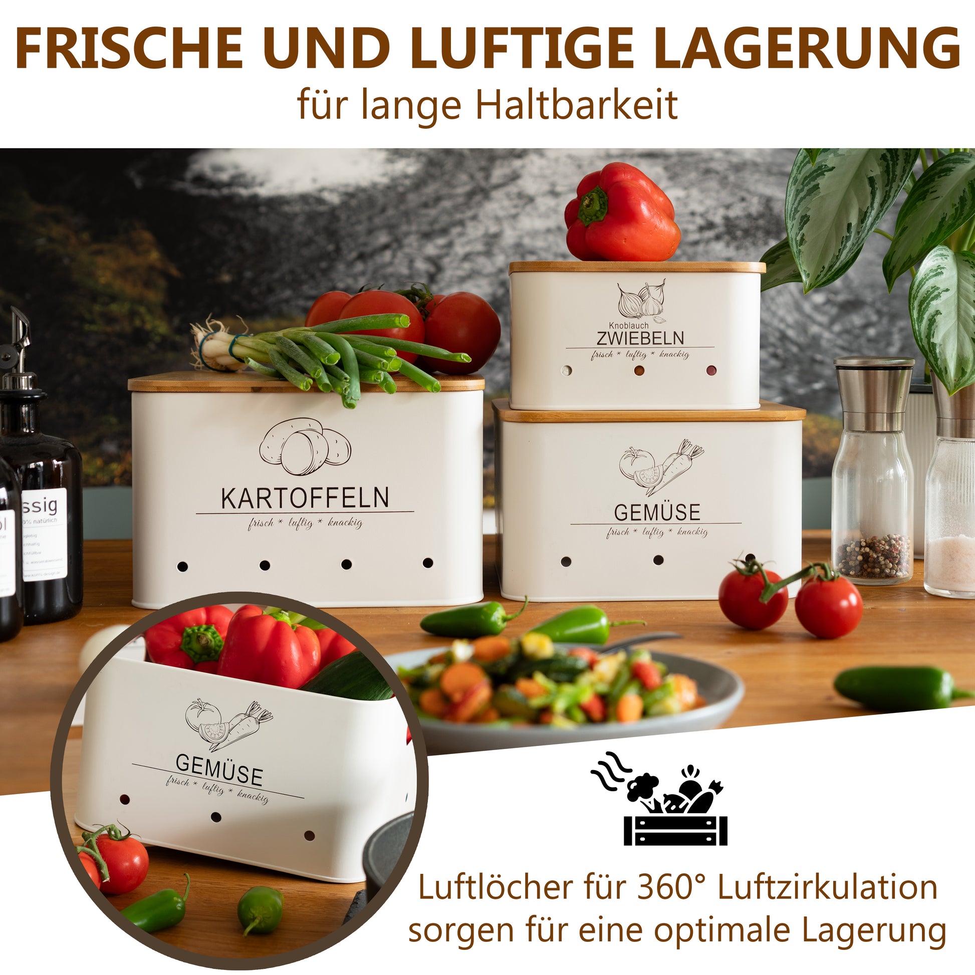 aufbewahrung zwiebel und kartoffel Aufbewahrungsboxen für Kartoffeln & Gemüse – 3er-Set Weiß