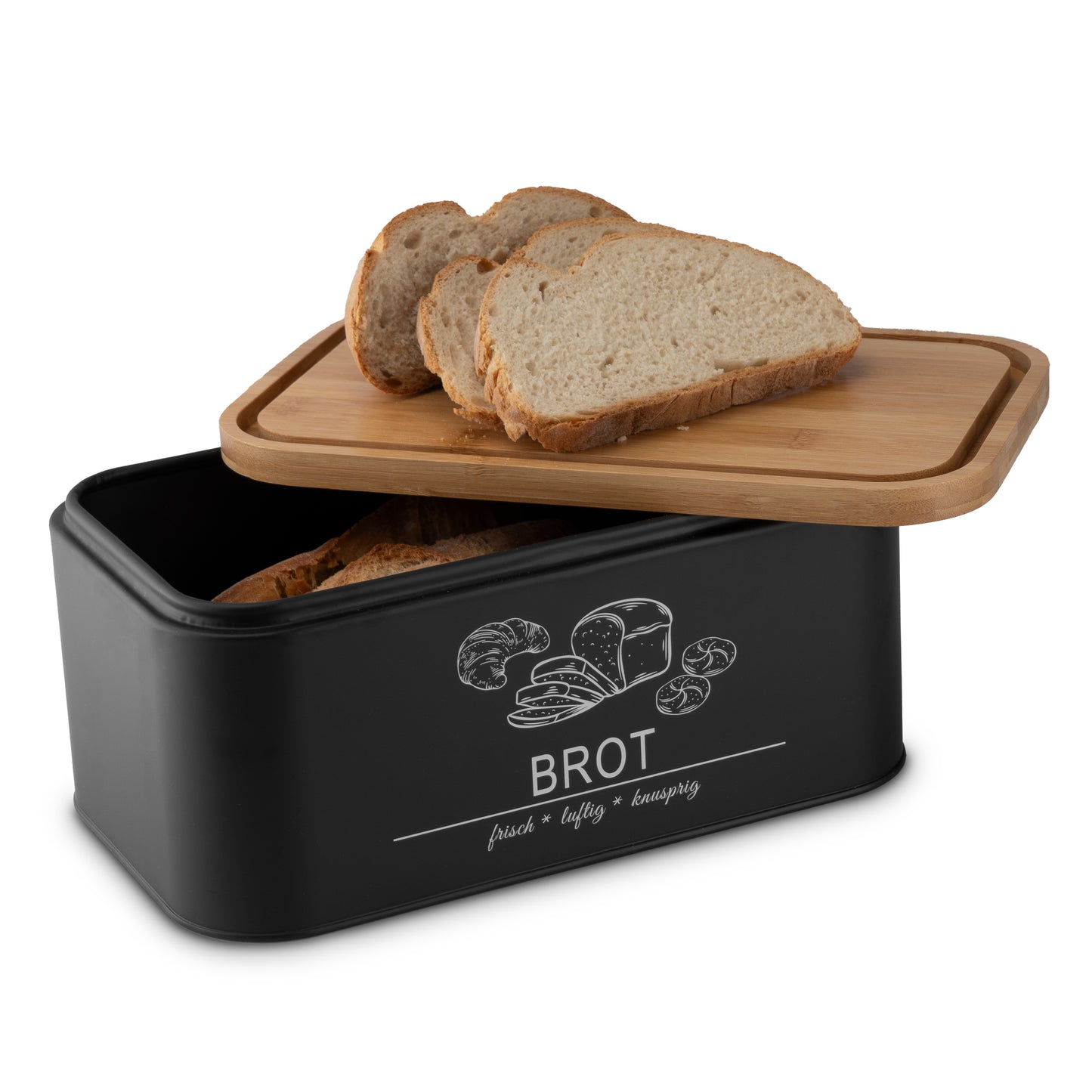brot aufbewahren metall Brotkasten mit Schneidebrett Schwarz – Stilvolle Brotaufbewahrung