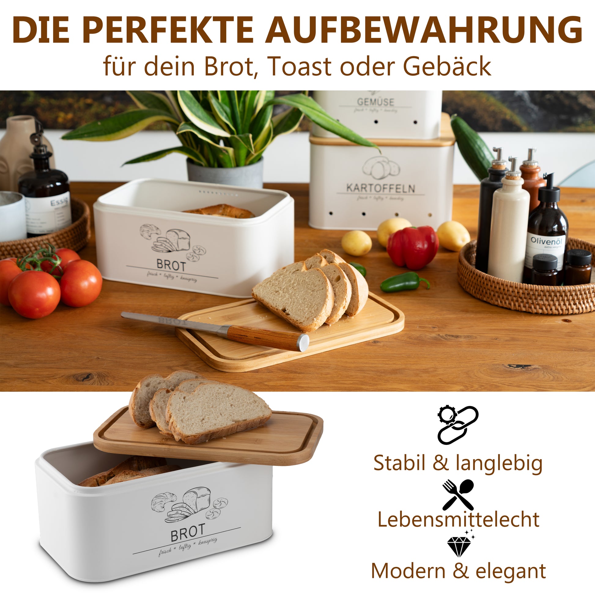 aufbewahrung brot im brotkasten Brotkasten mit Schneidebrett Weiß – Moderne Brotaufbewahrung