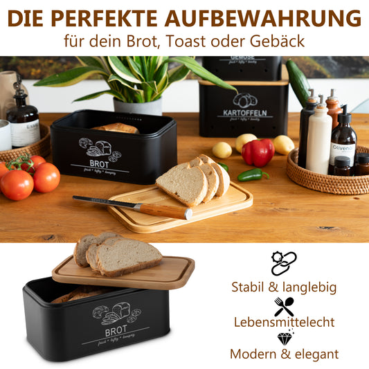 Brotkasten mit Schneidebrett Schwarz
