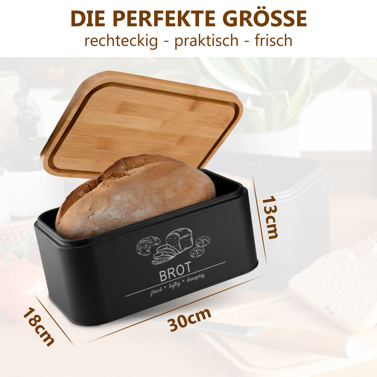 Brotkasten mit Schneidebrett Schwarz