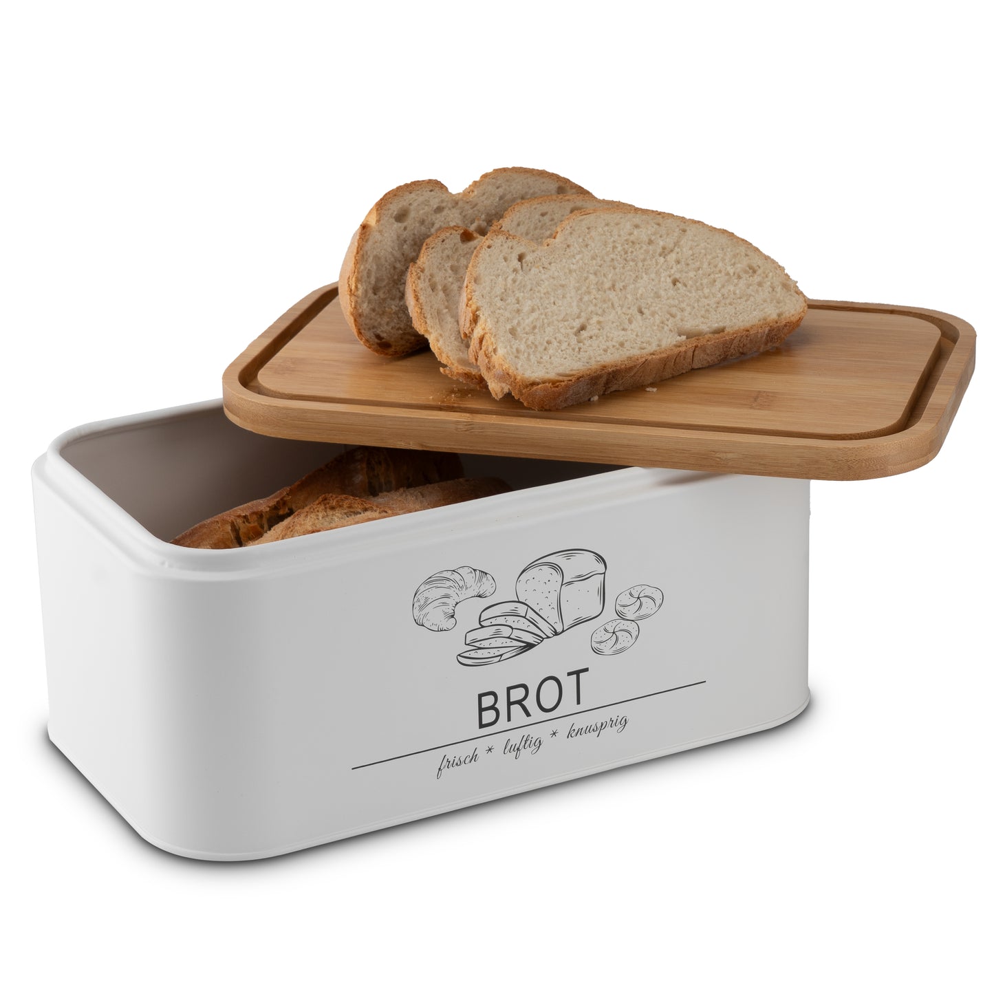 Brotkasten mit Schneidebrett Weiß