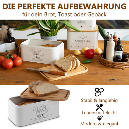 Brotkasten mit Schneidebrett Weiß