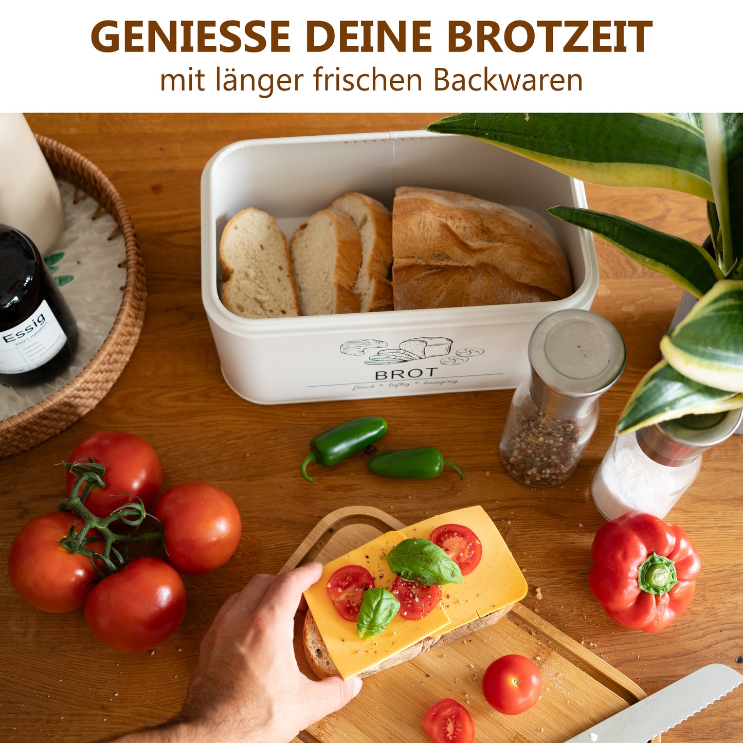 Brotkasten mit Schneidebrett Weiß