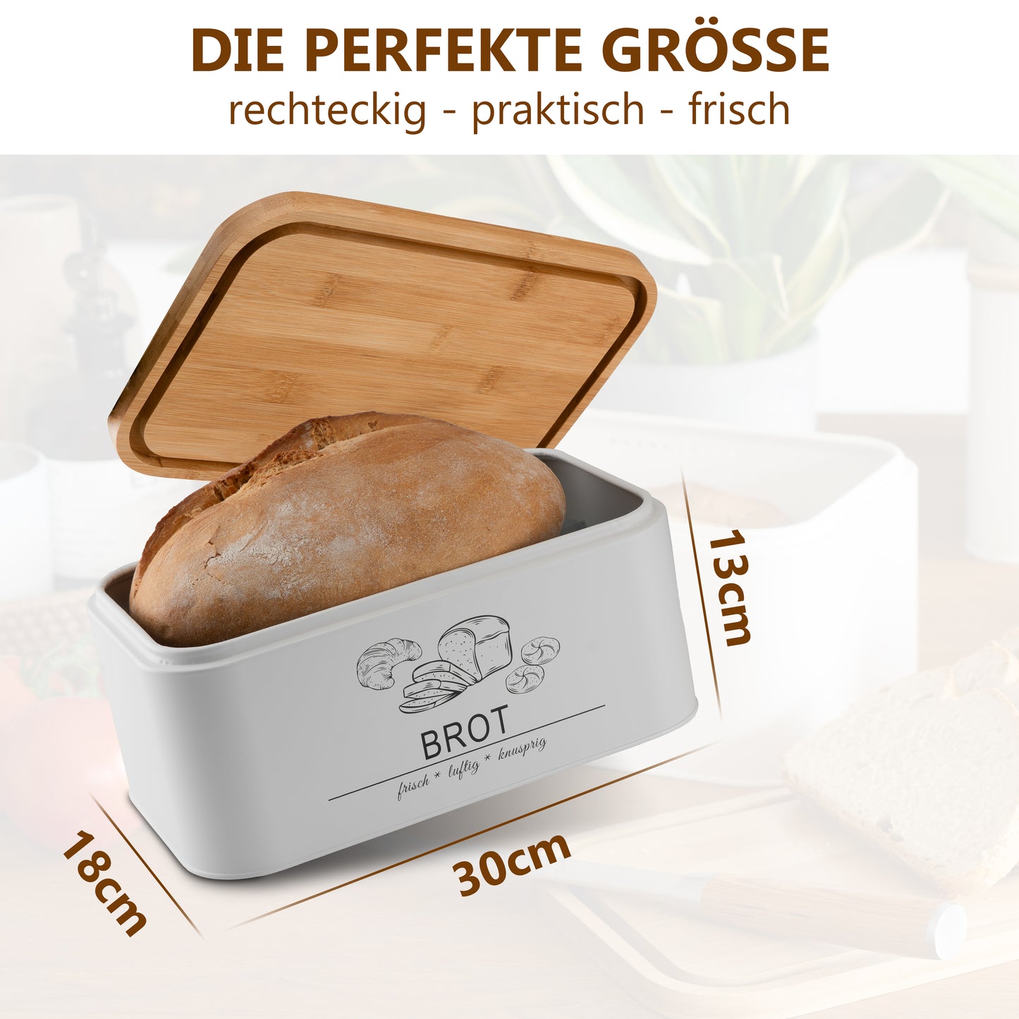 Brotkasten mit Schneidebrett Weiß