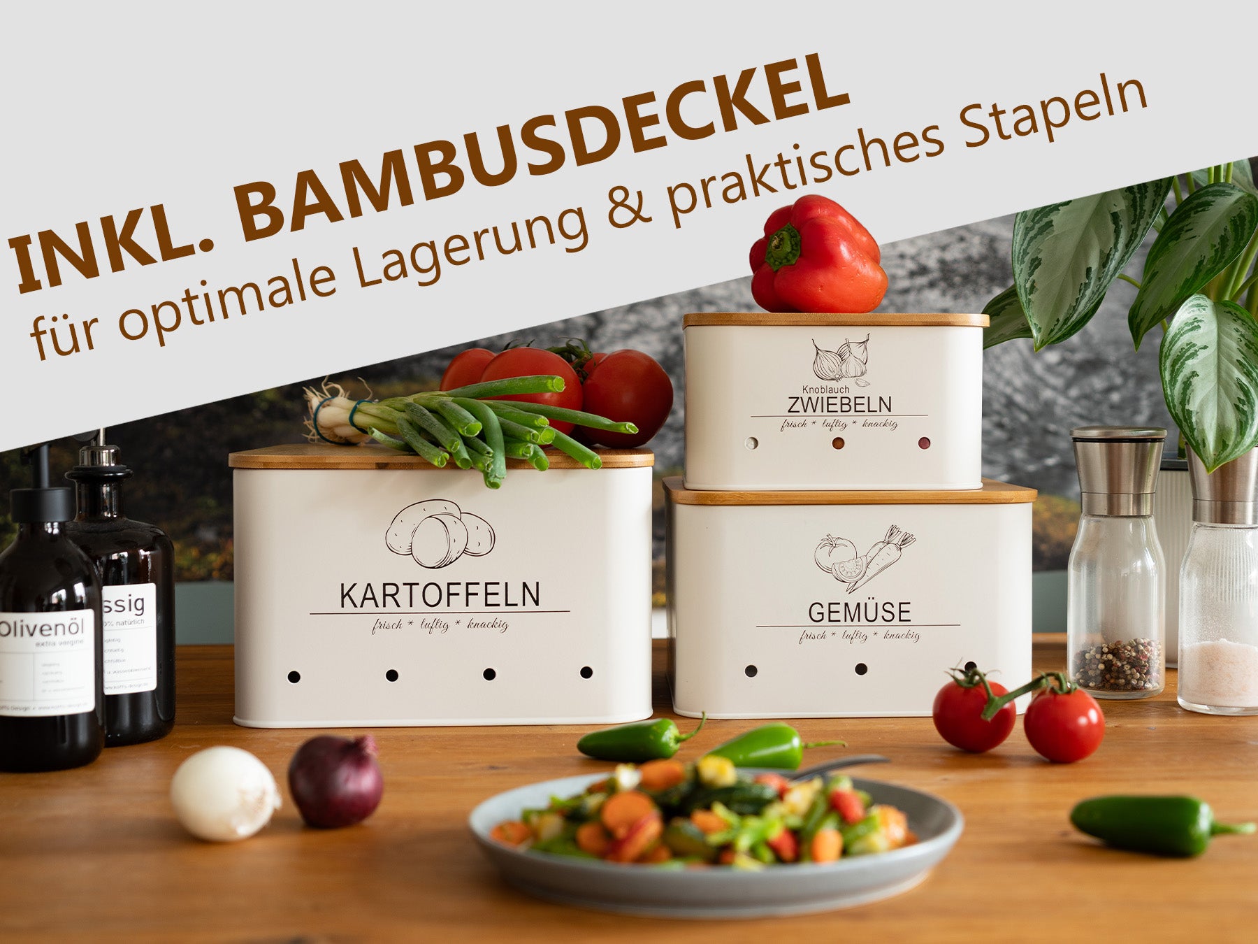 Aufbewahrungsboxen für Kartoffeln & Gemüse – 3er-Set Weiß